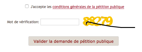 CAPTCHA-Beispiel bei  einer französichen Petition