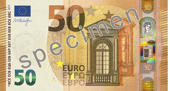 Vorderseite der neuen 50 €-Banknote