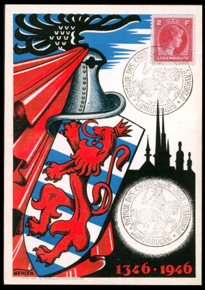 Postkarte herausgegeben 1946 aus Anlaß der Rückkehr der sterblichen überreste von Johann dem Blinden